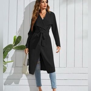 SHEIN waterfall collar open front belted coat​